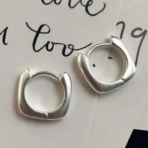 Frosted Silver Geometric Hoop Earrings. 925 Sterling Silver. #1112